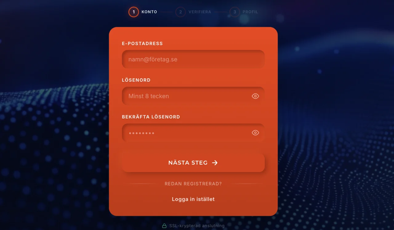 Skapa konto i IntelInvoice — enkelt registreringsformulär